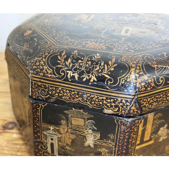 Antique Chinoiserie Lacquered Tea Caddy Box For Sale - Image 10 of 13