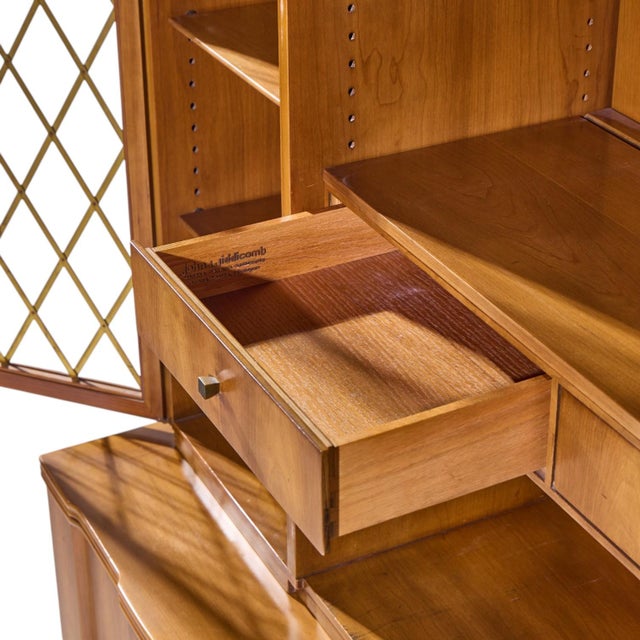 Brown John Widdicomb Mid Century Walnut and Brass Credenza With Hutch For Sale - Image 8 of 14