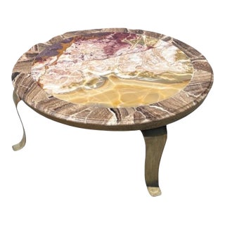 1950s Vintage Mid Century Modern Arturo Pani Muller Brass Onyx Stone Coffee Table Mexico For Sale