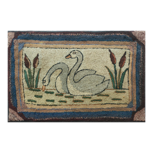 Unique White Ivory Color With Special Animalia Pattern Vintage Pictorial American Hooked Rug