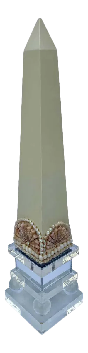 Post Modern 1980s Lucite Shell Seashell Mirror Lacquer Obelisk Table Sculpture