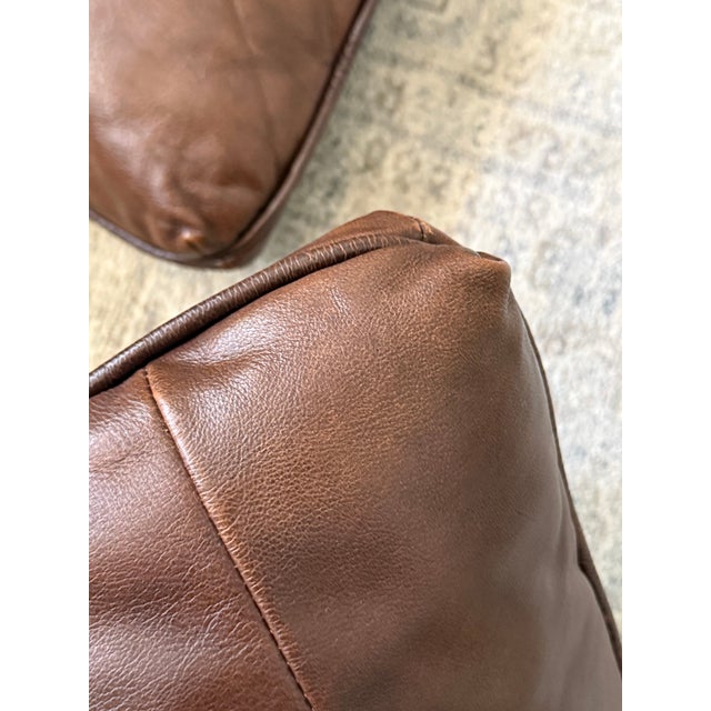Vintage Distressed Leather Square Accent Throw Pillow Covers (Set of 2) 20"x20" For Sale - Image 12 of 13