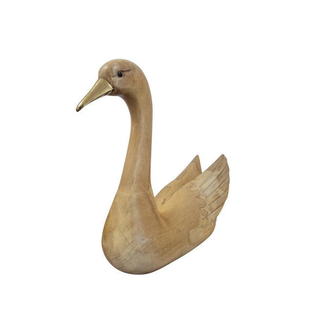 Italian Mid-Century Modern Hand-Carved Wooden Swan With Brass Beak, C. 1960s–70s For Sale - Image 9 of 16