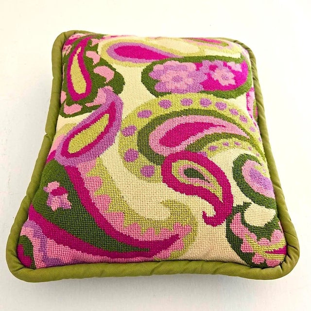 Pop Art Vintage Needlepoint Pillow With Paisley Floral Motif For Sale - Image 3 of 16