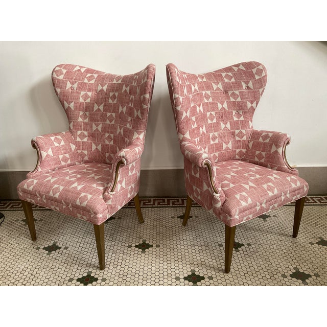 Pair of 1960s Fireside Wingback Chairs Upholstered in Fermoie Fabric For Sale In Raleigh - Image 6 of 12