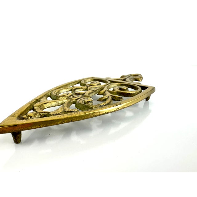 Vintage Mid Century Japan Brass Trivet With Scroll and Shield Motif For Sale - Image 11 of 13