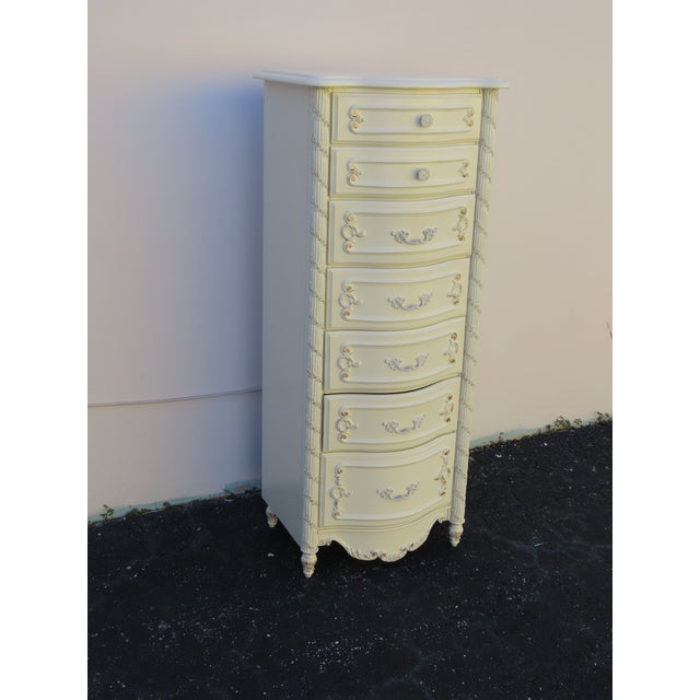French Shabby Chic Painted Carved Tall Narrow Lingerie Jewelry Chest 6406 For Sale - Image 18 of 18