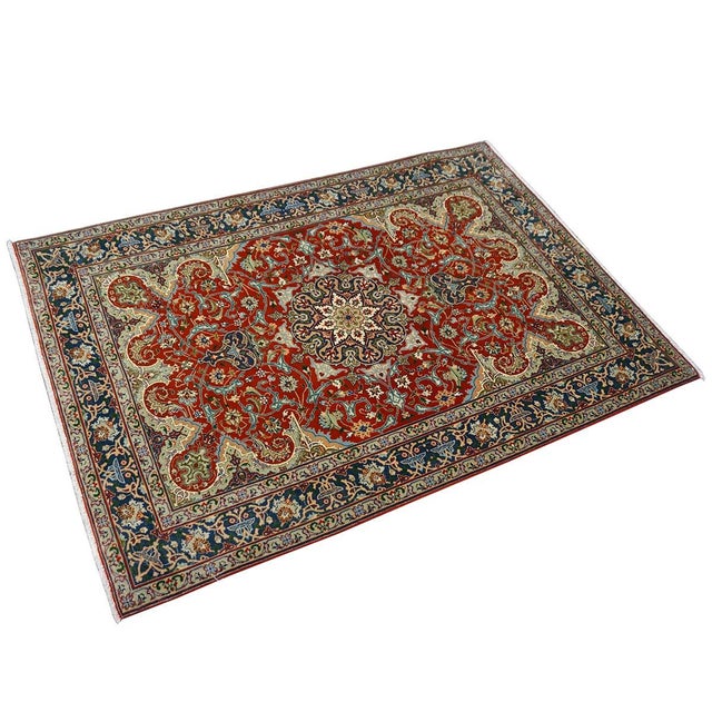 1940s Antique Persian Tabriz 3x4 Red & Navy Handmade Area Rug #1143878 For Sale - Image 5 of 12
