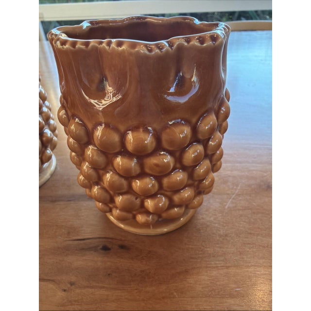 Vintage Mid Century Modern INARCO Brown Hobnail Ceramic Mugs Set Coffee Cups E-285 - a Pair For Sale - Image 4 of 5