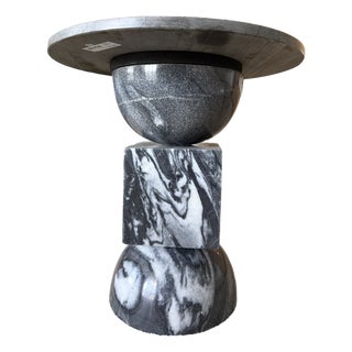 Lulu and Georgia "Elton" Sculptural Ebony Marble Side Table - Stacked Geometric For Sale