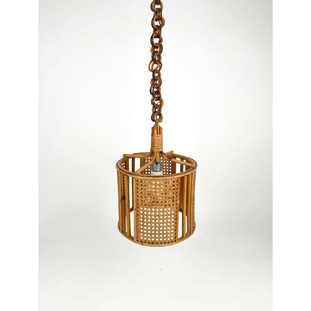 Mid-Century Modern Mid-Century French Riviera Rattan & Wicker Pendent, Italy, 1960s For Sale - Image 3 of 14