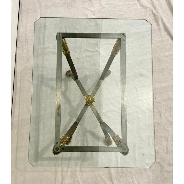 Metal Mid-Century Ram’s Head Glass Side Table in the Style of Maison Jansen / LaBarge For Sale - Image 7 of 12