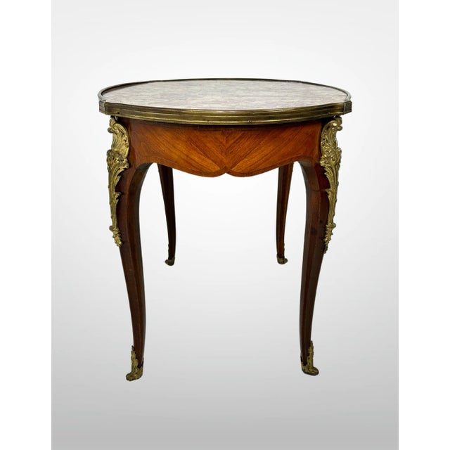1950s Vintage Fruitwood Louis XV Style Marble Top Coffee Table Ormolu Mounts For Sale - Image 5 of 12