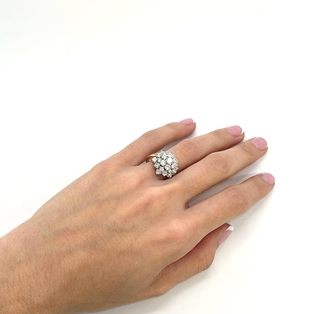 Mid 20th Century Oscar Heyman 18k Yellow & White Gold Diamond Cluster Cocktail Ring - Size 5.25 For Sale In Phoenix - Image 6 of 7