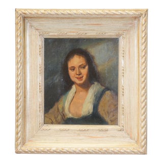 Antique Frans Hals the Girl La Bohémienne Oil Portrait Painting 18" For Sale
