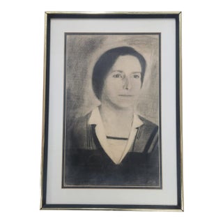 Vintage Mid-Century Modernist Charcoal Portrait on Canvas Board – Framed For Sale