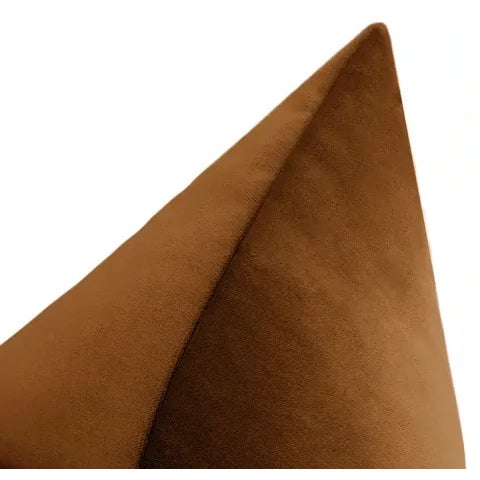 22" Cognac Contemporary Velvet Pillows- a Pair For Sale - Image 4 of 5