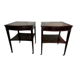 1960s Two Leather Top Side Tables on Brass Casters For Sale