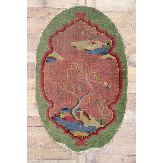 Dark Pink Antique Chinese Art Deco Oval Rug, 03'00 X 04'09 For Sale - Image 8 of 8