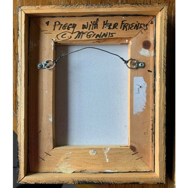 1980s 1980s “Piggy and Her Friends” Surrealist Animal Oil Painting by Christine McGinnis, Framed For Sale - Image 5 of 6