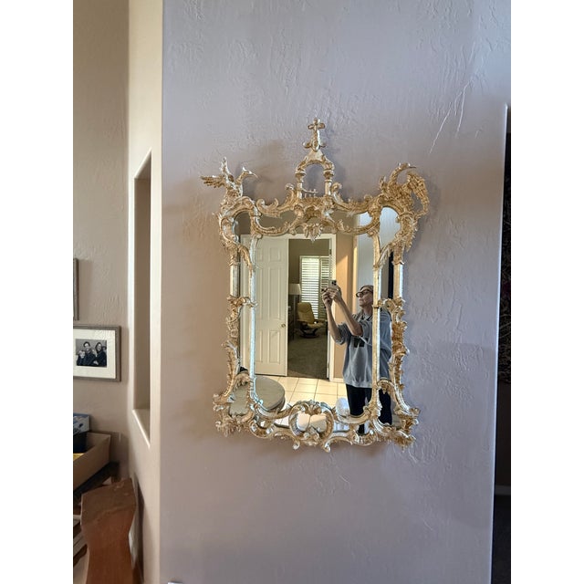 Early 20th Century Chinese Chippendale Ho-Ho Bird Carved Gilt Wood Mirror For Sale In Phoenix - Image 6 of 9