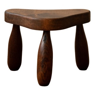 French Brutalist Wooden Tripod Stool in Oak, 1950s For Sale