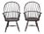 Late 20th Century Pair of d.r. Dimes Sack Back Windsor Arm Chairs Bench Made Black Crackle Finish For Sale