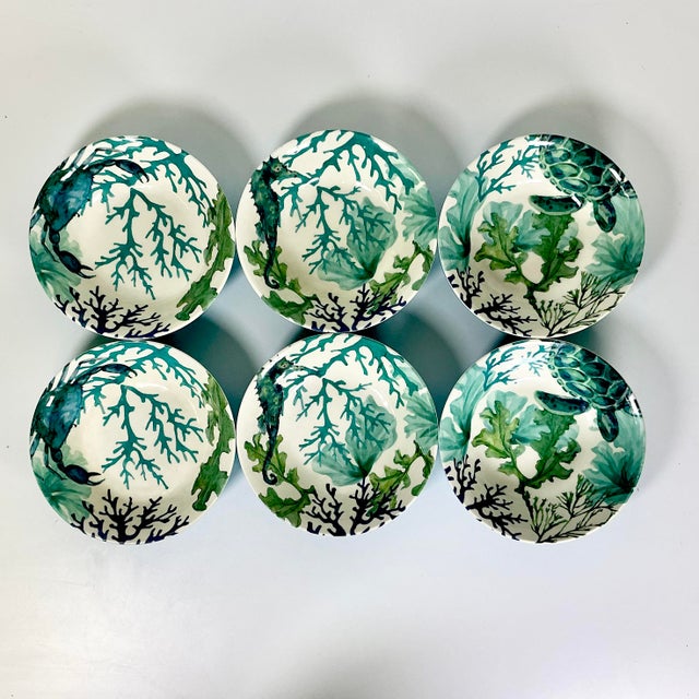 Late 20th C Boho Chic Coastal Melamine Sea Creatures Salad Plates & Bowls - Set of 12 For Sale - Image 9 of 15