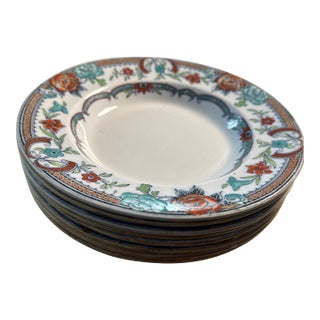 Antique Rimmed Soup Bowls, Transferware. Anthony Shaw? "Java" Set of 8 For Sale