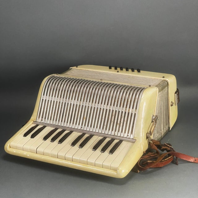 Up for sale: Vintage La Tosca Ivory White Accordion w/ Case Clean Baffles Made in Italy Antique Estate sale attic find!...
