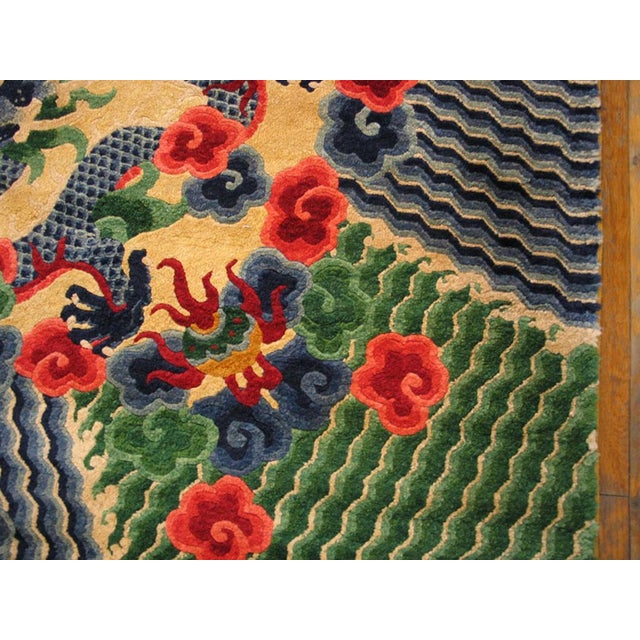 1920s Colorful Dragon Antique Chinese Silk Rug 6'3" X 9'3" Handknotted Wool Carpet For Sale In New York - Image 6 of 8