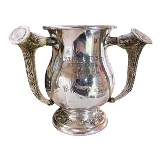 1908 Silver Plated Athens Ga Golf Trophy With Deer Antler Handles For Sale