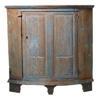 Antique Swedish Folk Art Blue Corner Cabinet in Gustavian Style, 1800s For Sale