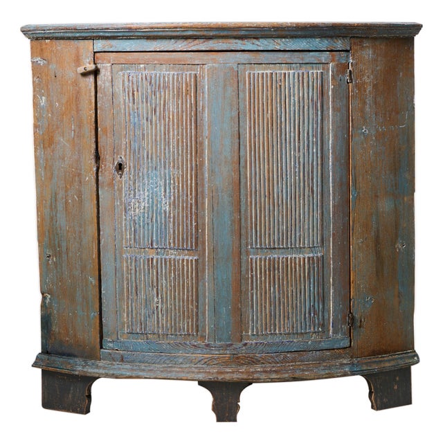 Antique Swedish Folk Art Blue Corner Cabinet in Gustavian Style, 1800s For Sale