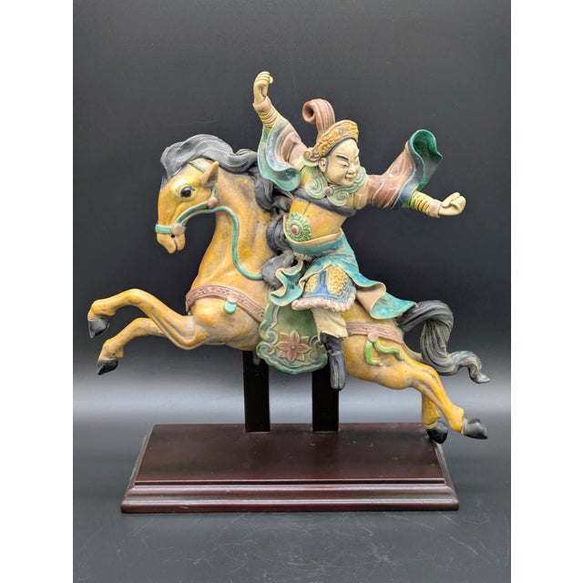 Chinese Antique Chinese Polychrome Glazed Imperial Tile: Warrior/Deity Riding a Horse For Sale - Image 3 of 9
