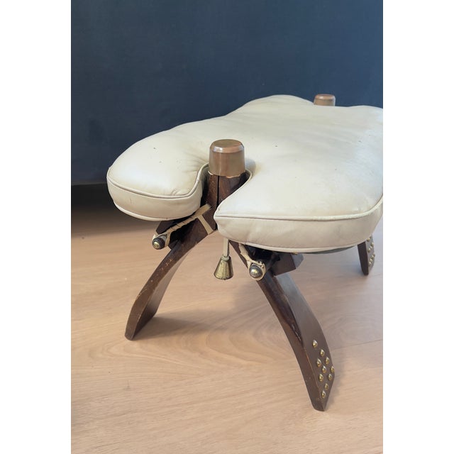 Mid 20th C. Camel Saddle Stool With Reversible Cushion and Original Bell For Sale - Image 6 of 11