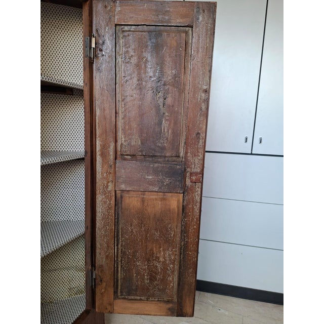 Piedmontese Corner Cabinet in Wood and Lined with Florentine Lily Paper, 1750 For Sale - Image 12 of 13