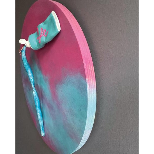 This vibrant sculptured painting titlesn "Life" is a contemporary mixed media wall sculpture by Italian artist Vera Vizzi,...