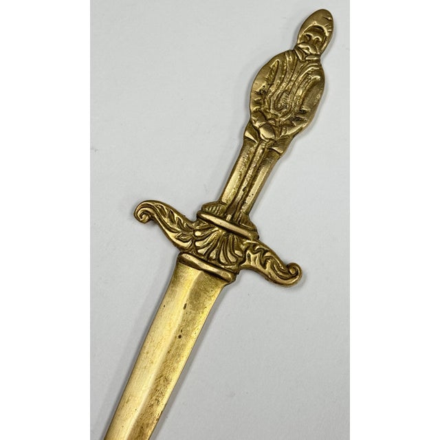 Mid 20th Century Vintage Brass Knight and Sword Motif Letter Opener For Sale - Image 5 of 6