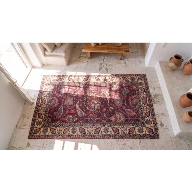 1880s Red Wine Foliate Antique N. Indian Agra Rug 4' X 7'7" Handknotted Wool Carpet For Sale - Image 9 of 9