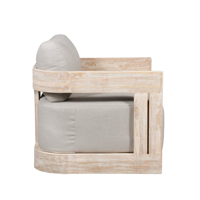 Paradiso Outdoor Teak Natural Look Swivel Chair - Gray Fabric For Sale In Chicago - Image 6 of 8