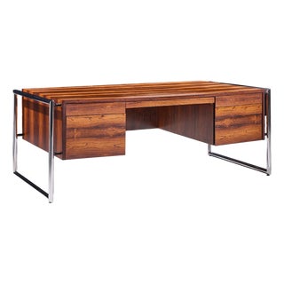 Scandiline Mid Century Rosewood and Chrome Executive Desk For Sale