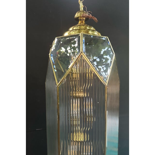 Large 1990s New Old Stock Fluted Glass Art Deco Revival Chandelier With 9 Lights For Sale In New York - Image 6 of 12