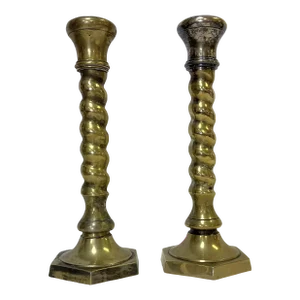 1970's William Adams 11" High Brass Plated Barley Twist Candlesticks Made in India- a Pair