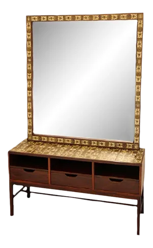 Vintage Rosewood & Porcelain Dresser and Mirror by Severin Hansen for Haslev Møbelsnedkeri, Set of 2