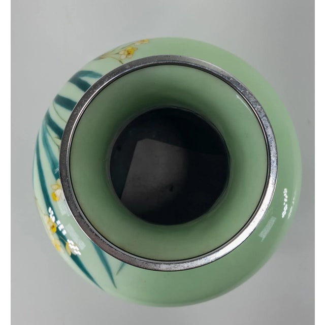Celadon Mid 20th Century Japanese Mint Celadon Green Cloisonne Vase by Tamura III For Sale - Image 8 of 13