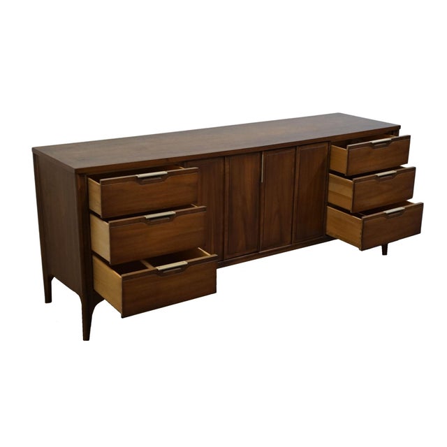 Kent Coffey Solid Walnut MCM Mid Century Modern 76" Triple Dresser 7702 For Sale - Image 9 of 16