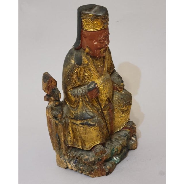 Early 19th C. Chinese Qing Gilt Lacquer Carved Wood Daoist Temple Deity Figure For Sale - Image 4 of 13