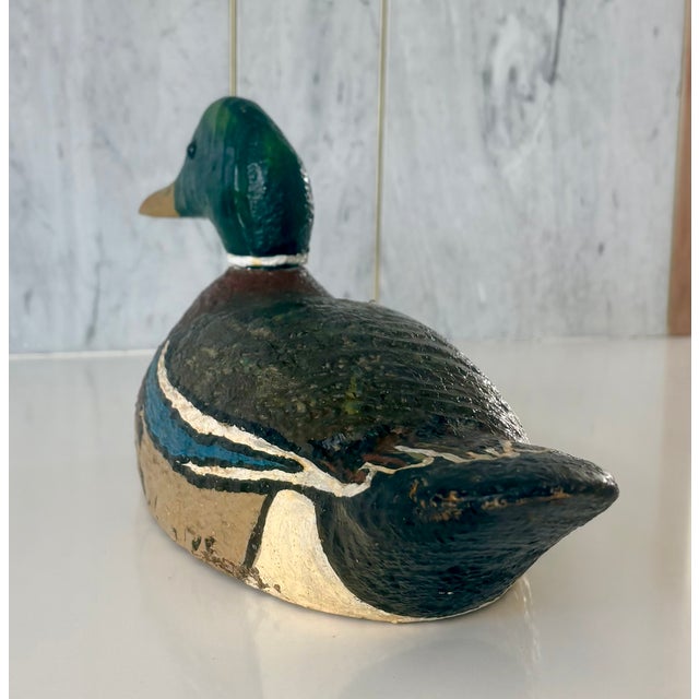 Late 20th Century Folk Art Rustic Hand Painted Mallard Duck Decoy For Sale - Image 5 of 11