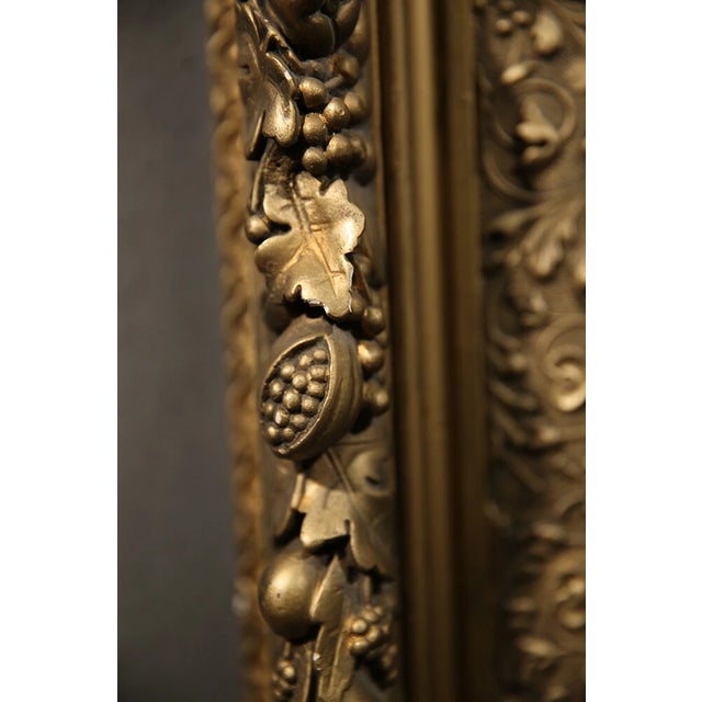 Mirror Large Antique 19th Century Gold Elaborated Frame Medium: Wood Carving and plaster Frame Size: 42.5" x 38.5" Mirror...